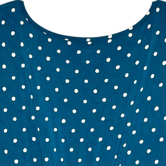 L.L. Bean Fit & Flare Summer Knit Polka Dot Stretch Dress - Teal/White - XL - Picture 7 of 11